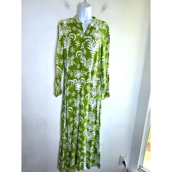 Zara Women Green w/White Floral Button Front Tie Waist Midi Dress size Medium - Picture 2 of 10